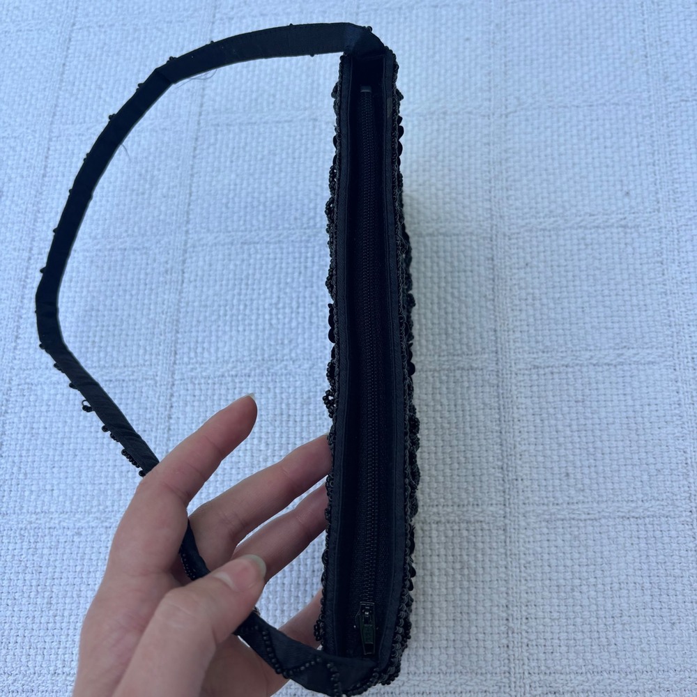 90's Y2K Black Beaded Sequin Embellished Mini Small Going Out Shoulder Bag - Picture 7 of 7